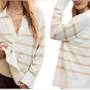 NWT Aerie Womens Oversized Polo Sweater size XS Ivory Tan
